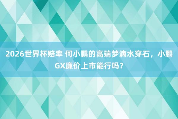2026世界杯赔率 何小鹏的高端梦滴水穿石，小鹏GX廉价上市能行吗？