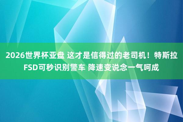 2026世界杯亚盘 这才是信得过的老司机！特斯拉FSD可秒识