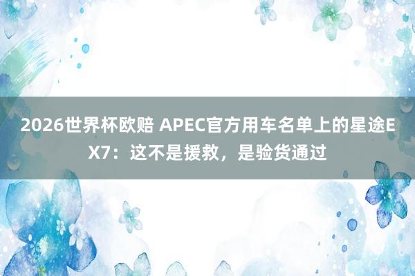 2026世界杯欧赔 APEC官方用车名单上的星途EX7：这不是援救，是验货通过