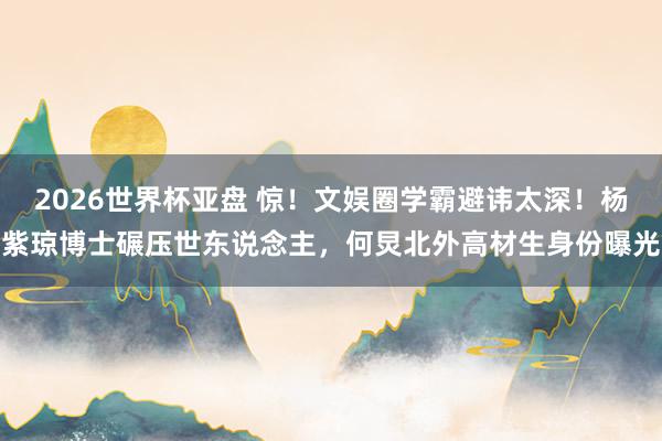 2026世界杯亚盘 惊!文娱圈学霸避讳太深!杨紫琼博士碾压世东说念主,何炅北外高材生身份曝光
